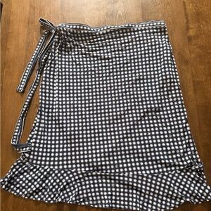 Max Studio Wrap Skirt L Navy White Polka Dot Asymmetrical Hem